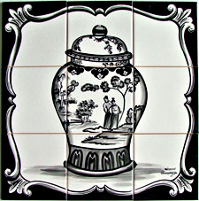 Tile Mural - Black and White Chinese Vase